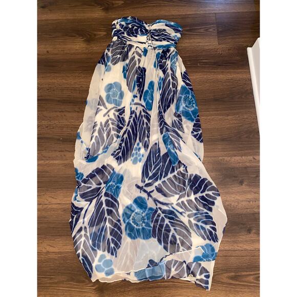 Tibi Silk Chiffon strapless Maxi Dress Blue White/off white Size 6 - Picture 9 of 14